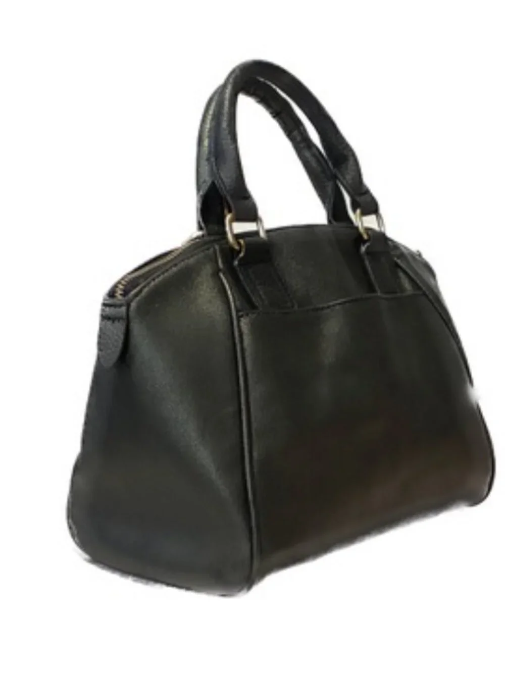 Juicy Couture Black Faux Leather Dome Satchel Bag Bowler Gold Hardware 9.5